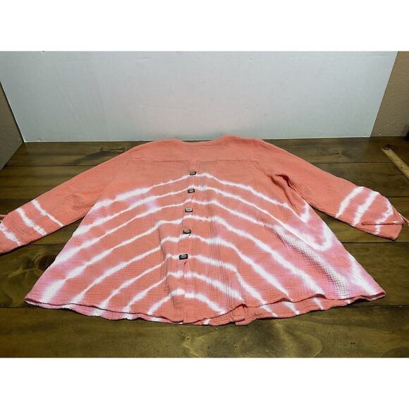 Ali Miles Shrimp Peach/White TIE DYE STRIPE Tunic Blouse Top 100% COTTON 1X - Picture 9 of 10
